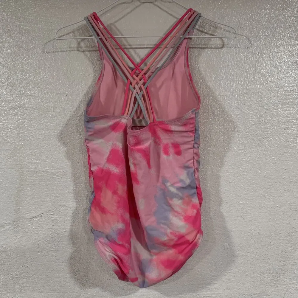 Justice Swimsuit Girls Large 12/14 One Piece Cali Vibes Bathing Suit Tie Dye